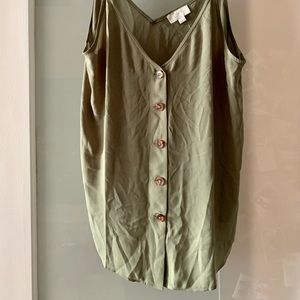 Green V-neck Tank with Buttons